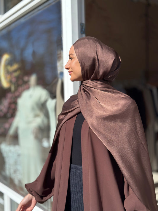 Shiny silk Hijab - Brown ss100