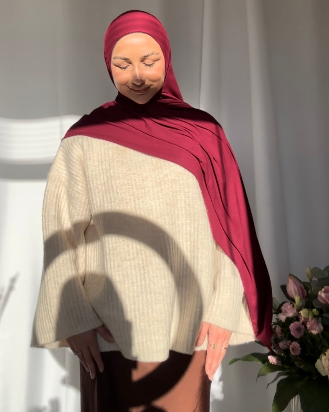 Plain Jersey hijab - Red wine b29