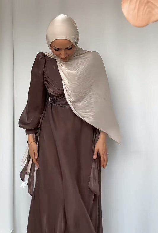 Gleaming Drape Dress - Chocolate