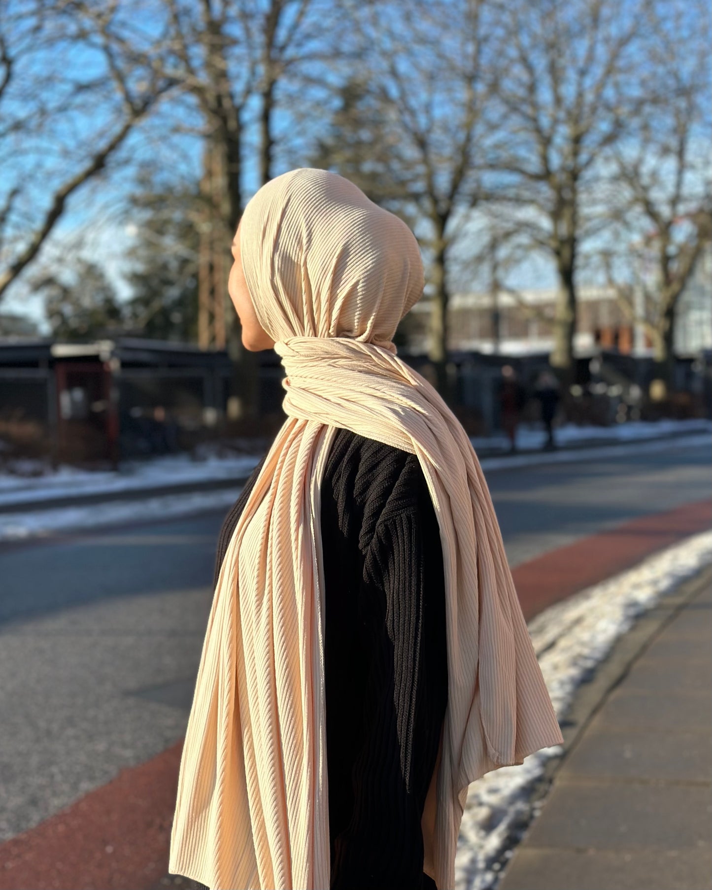 Premium Ribbed Jersey Hijab - Cream bc09
