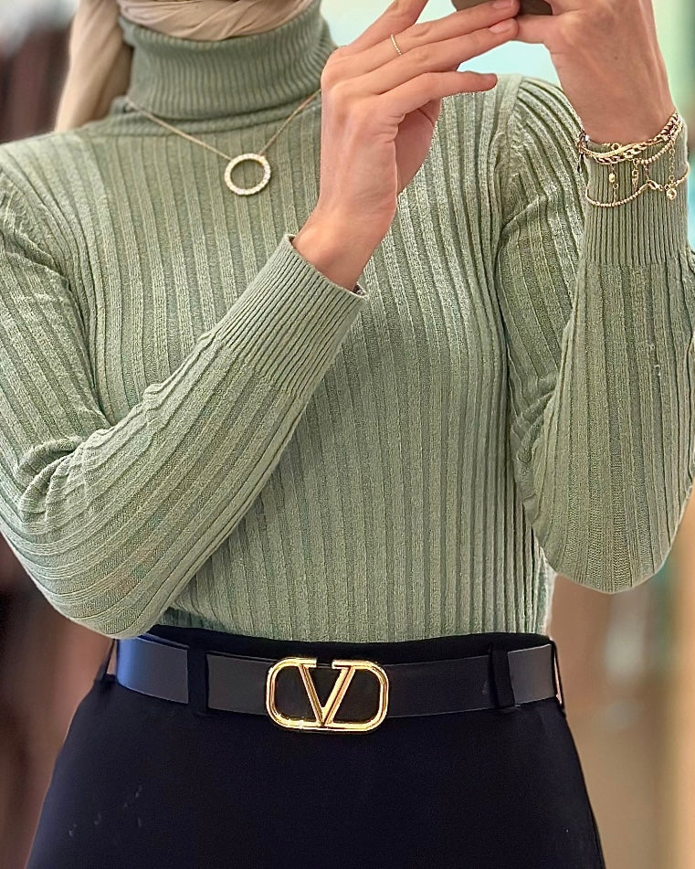 Green  Roll Neck Knit