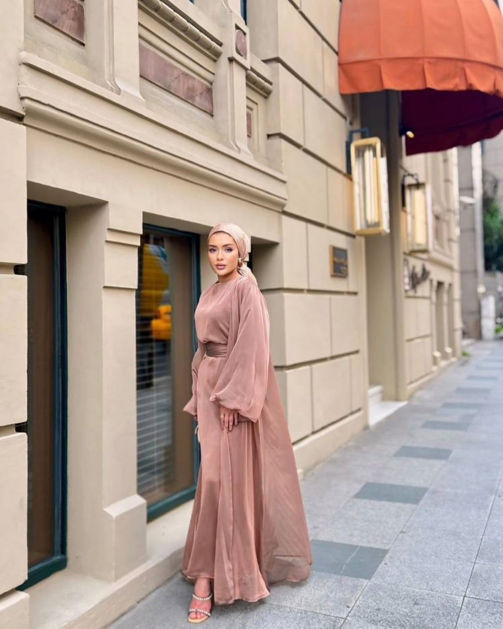 Alia 2-piece chiffon abaya - Bronze