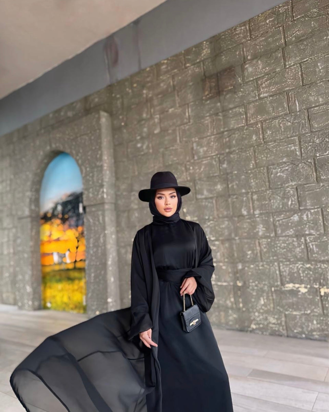 Alia 2-piece chiffon abaya - Black