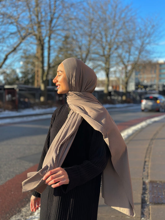 Premium Ribbed Jersey Hijab - Cold Brown bc03