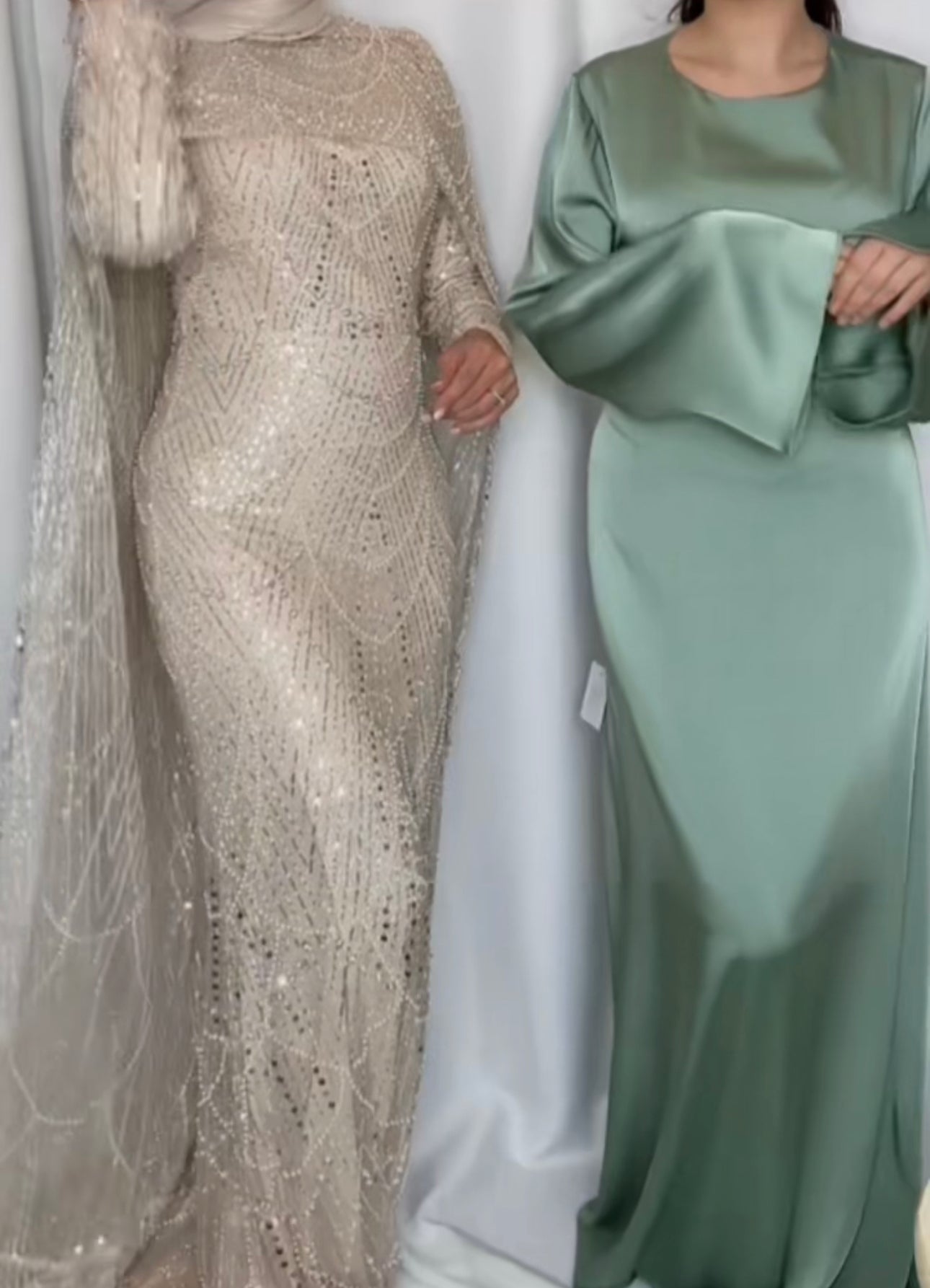 Simple satin abaya - Mint