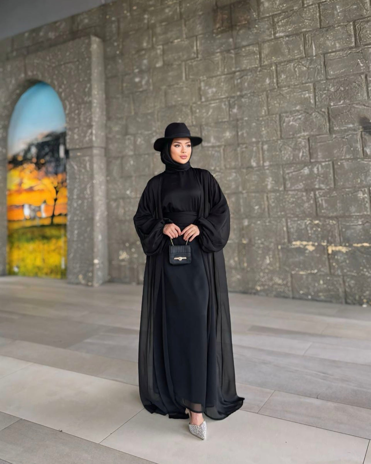 Alia 2-piece chiffon abaya - Black