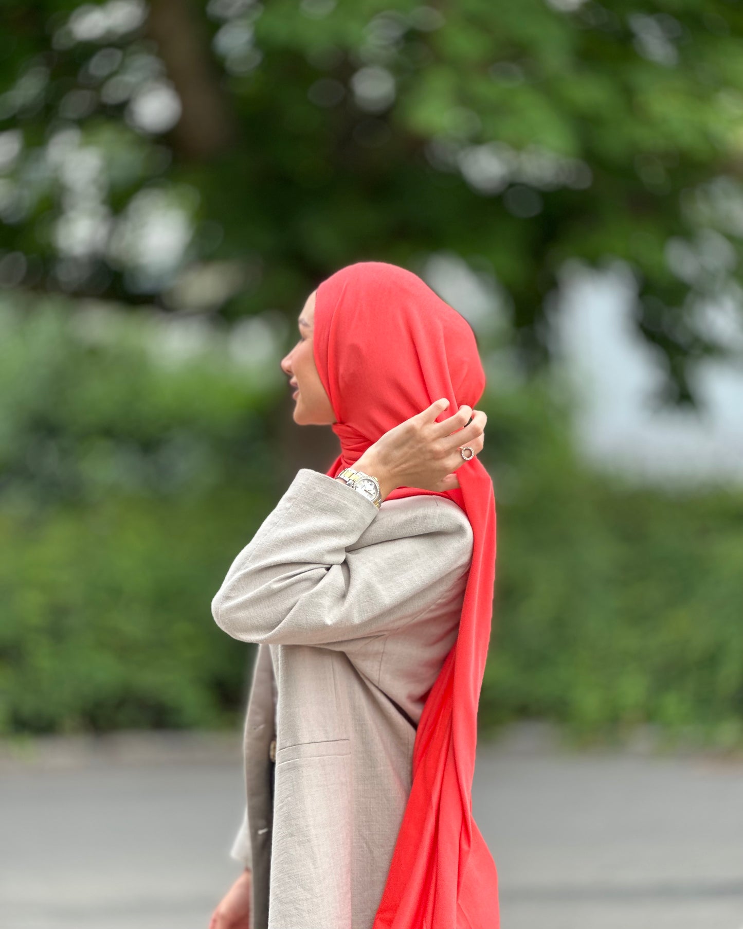 Plain Jersey Hijab - Hot Coral b16