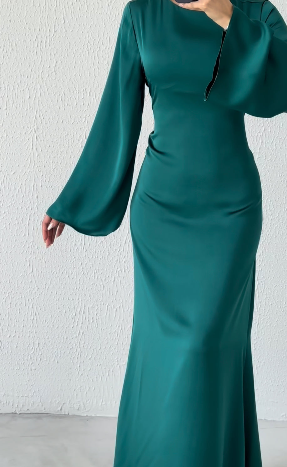 Simple satin abaya - Forest green