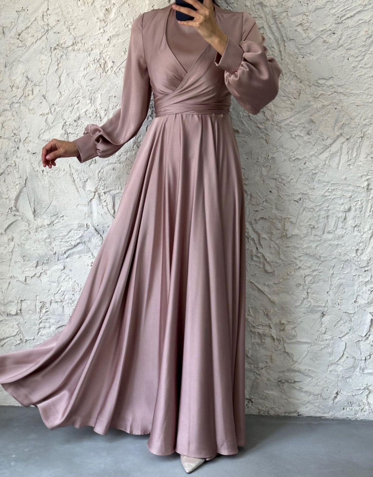 Wrap Satin Dress - Dusty rose