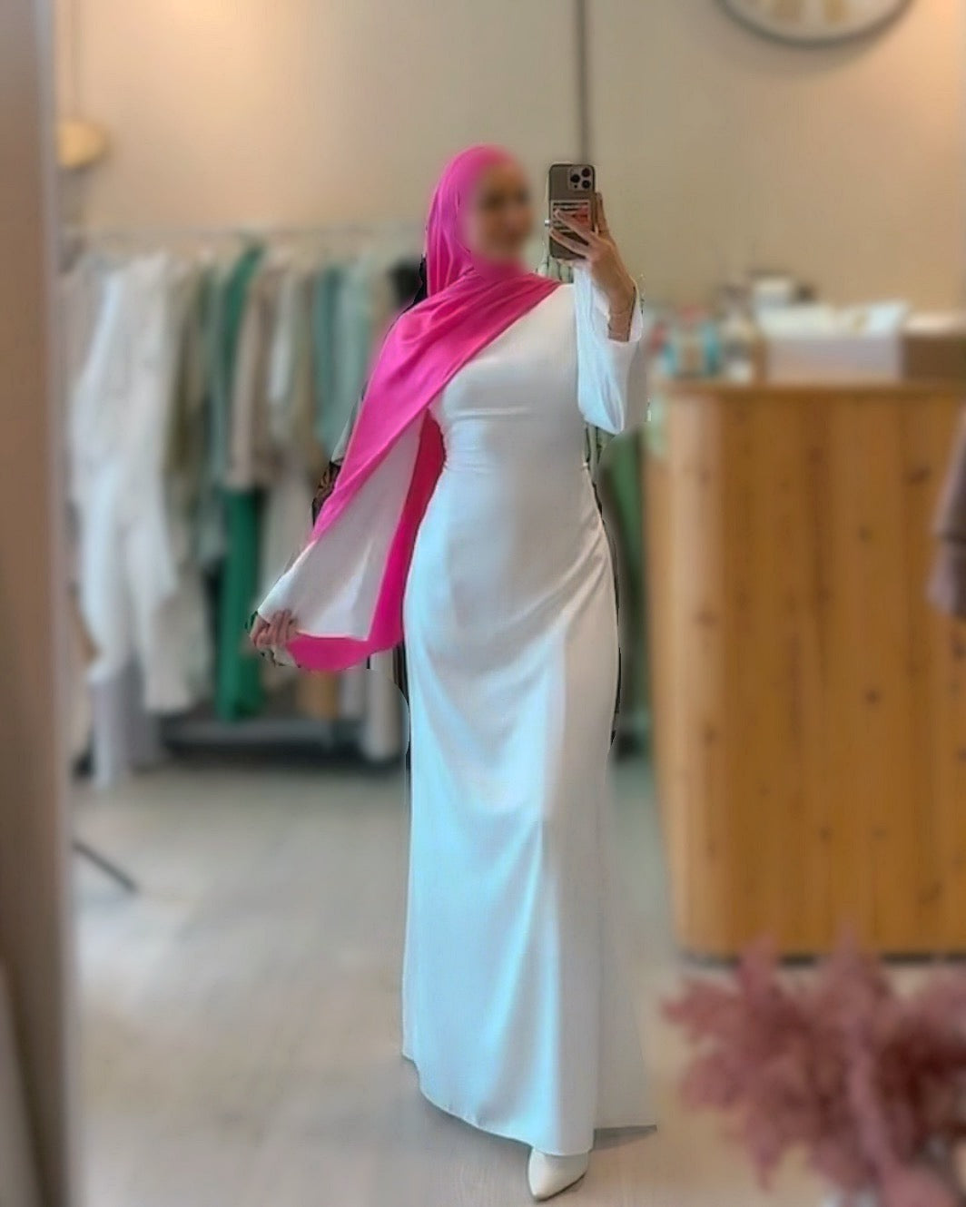 Simple satin abaya - White