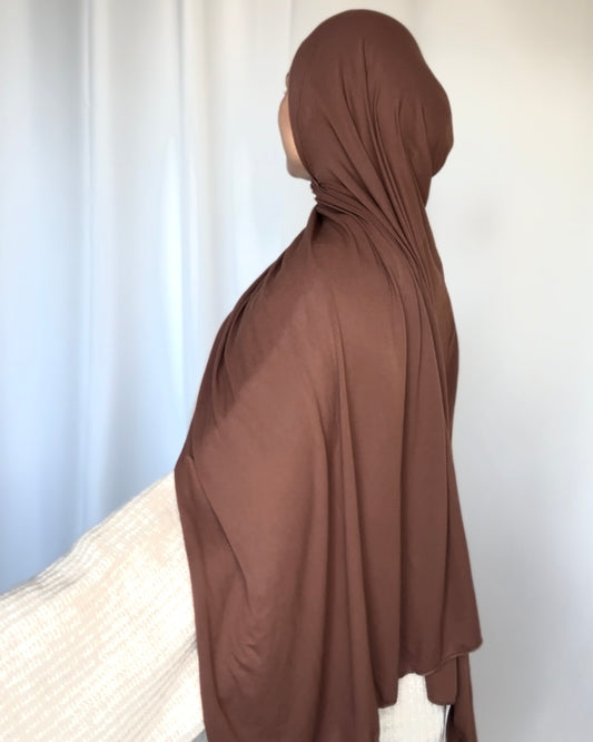 Plain Jersey hijab - Brown  b198