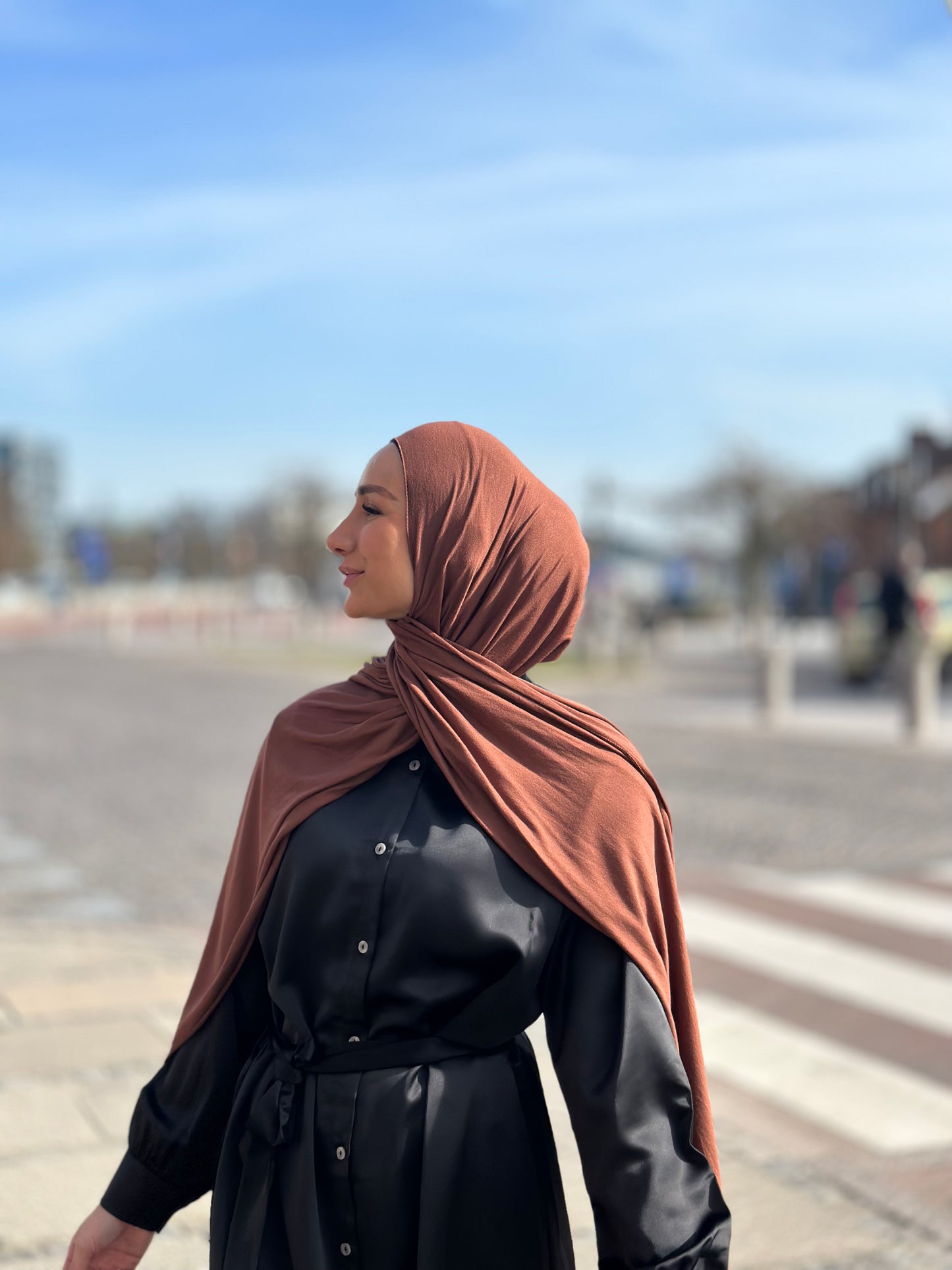 Plain Jersey Hijab - Brown B135