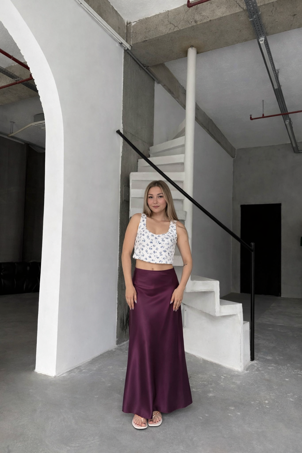 Satin Silk Skirt - Cherry