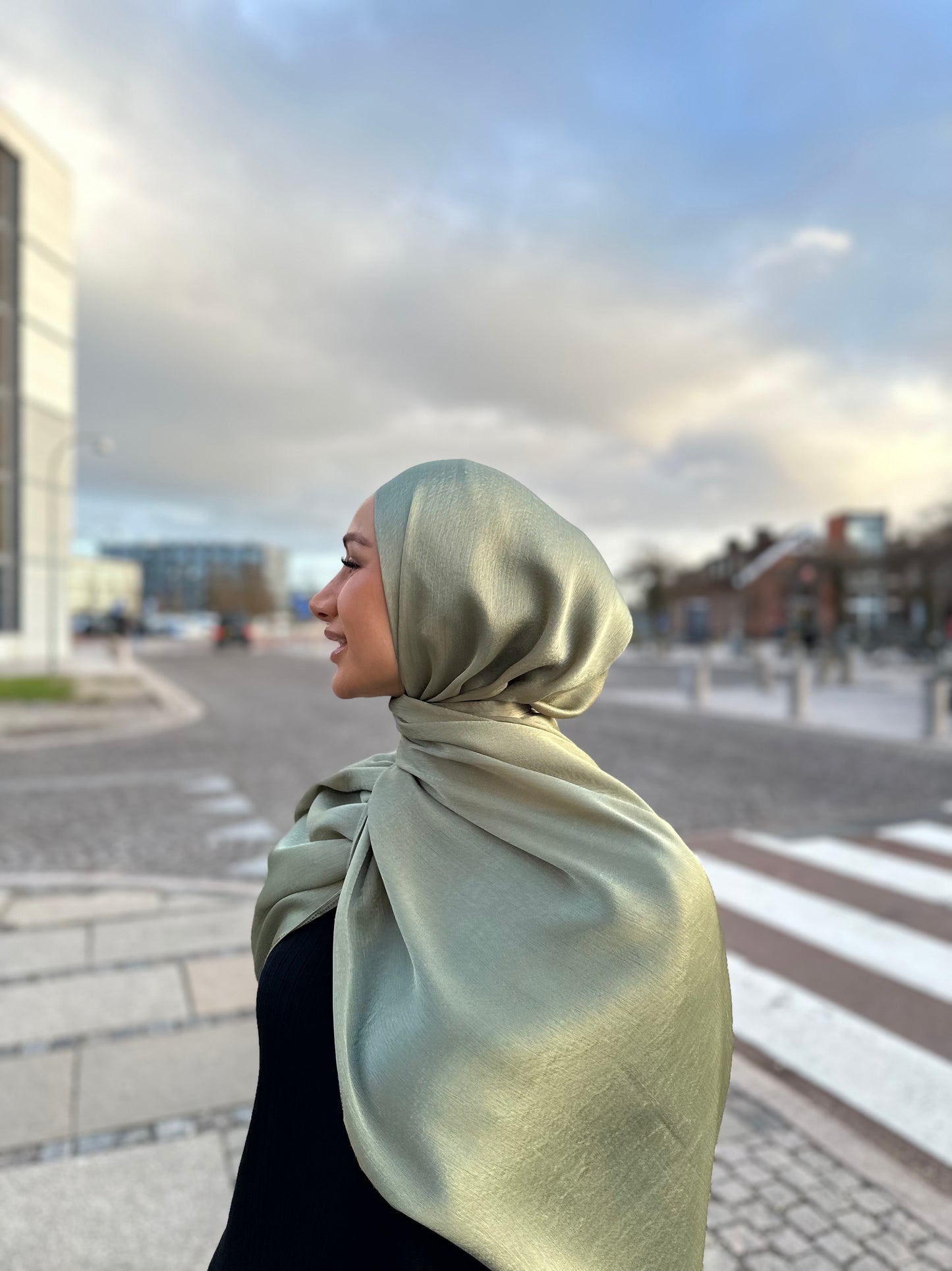 Silk stone hijab - Dusty sage y05