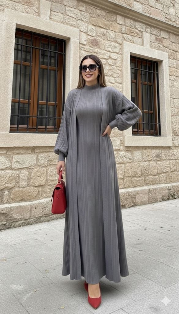 Two piece ribbed set - grey