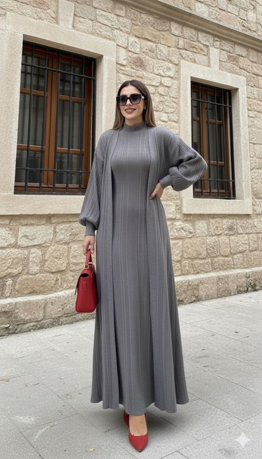 Two piece ribbed set - grey