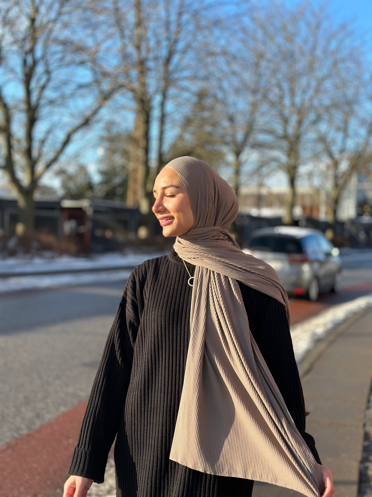 Premium Ribbed Jersey Hijab - Cold Brown bc03