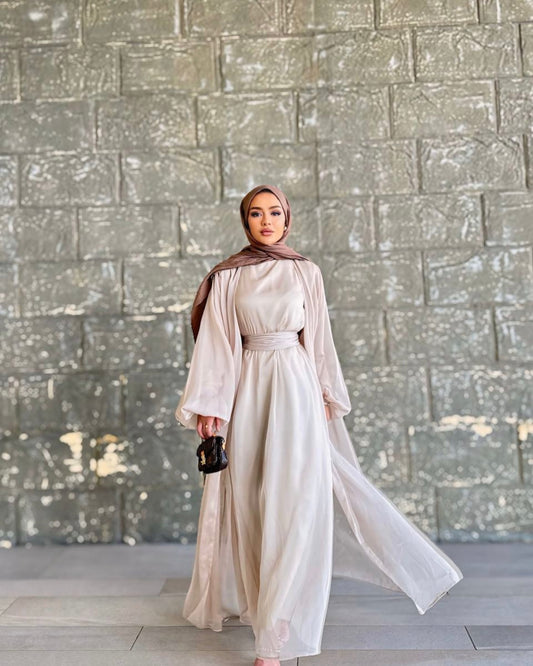 Alia 2-piece chiffon abaya - Tan