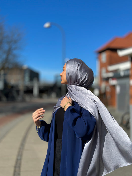 Shiny Silk hijab - blue grey ss113