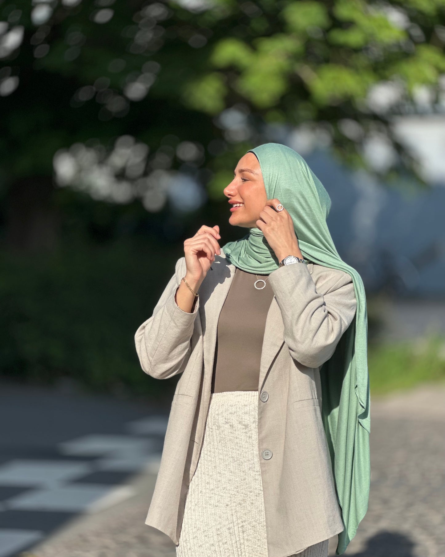 Thin Jersey Hijab -  Celadon Green tb47