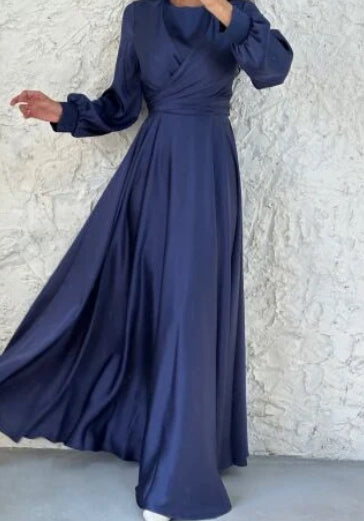 Wrap Satin Dress - Navy