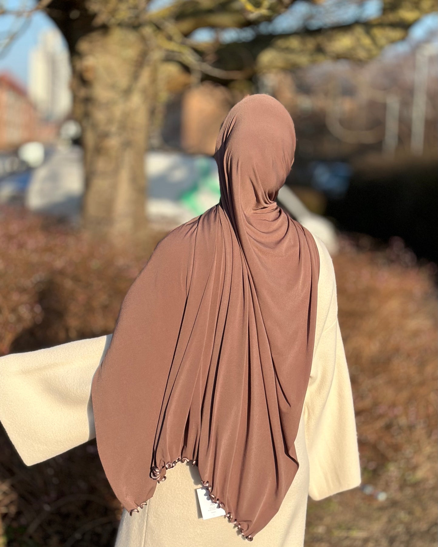 Flowy Lycra Hijab - Cream Cake fl39