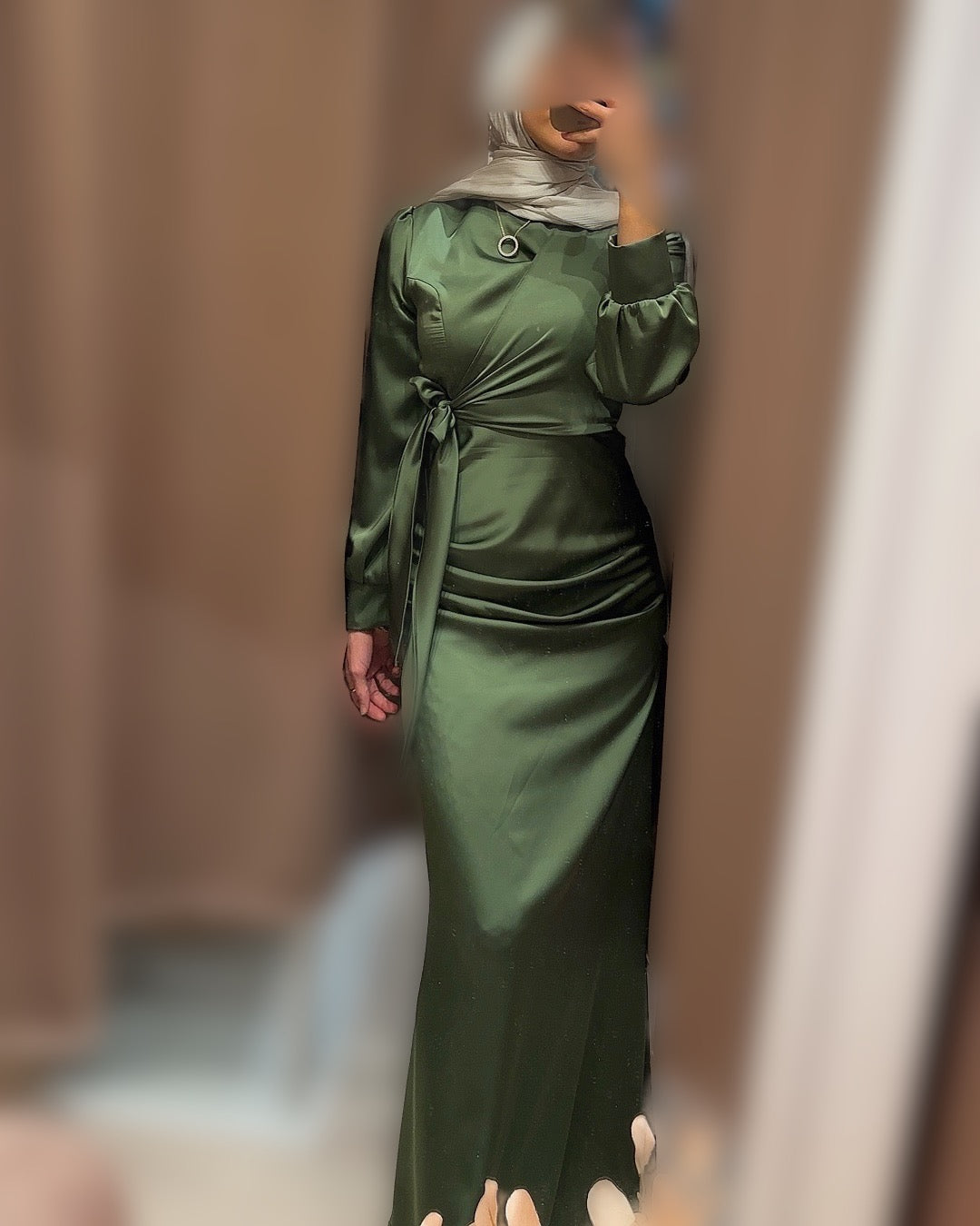 Bodycon Satin Dress - Olive Green