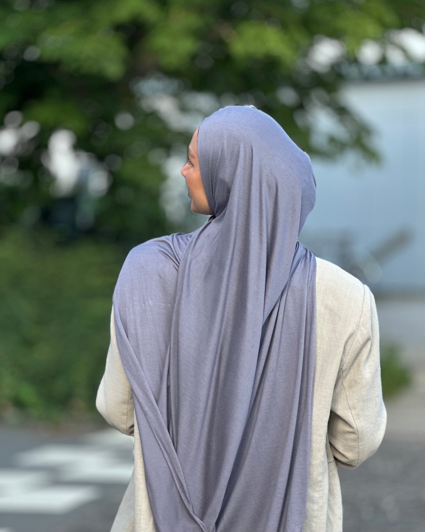 Thin Plain Jersey Hijab - Blue/Grey tb13