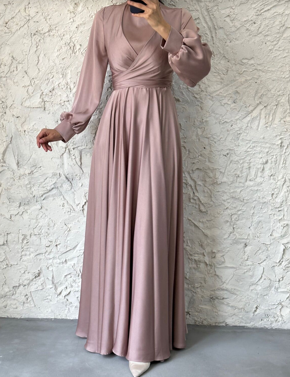 Wrap Satin Dress - Dusty rose