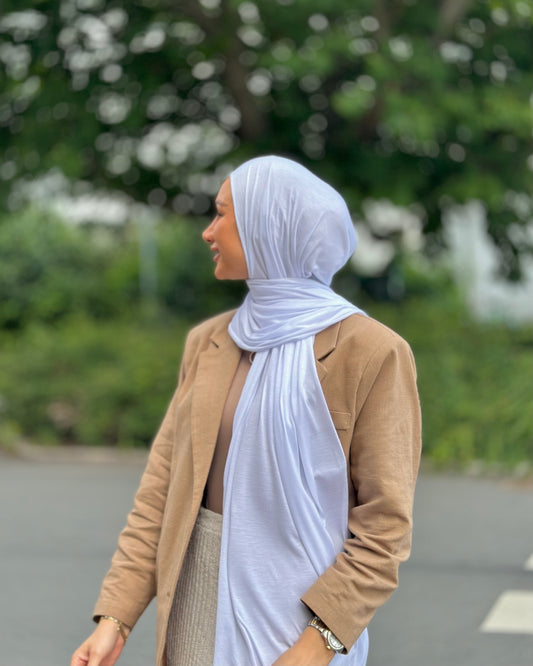 Thin Plain Jersey Hijab - White tb05