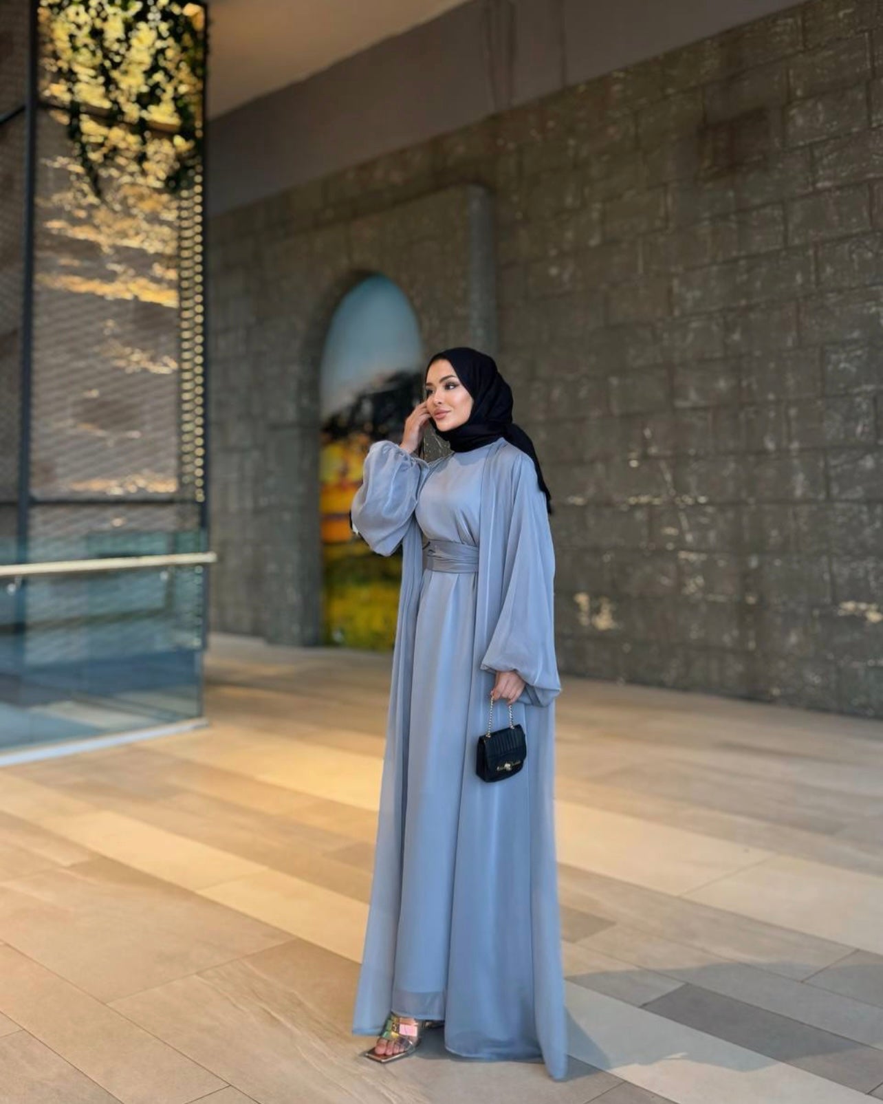 Alia 2-piece chiffon abaya - Silver