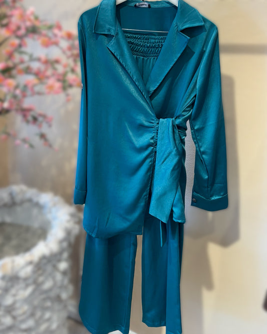 Silk-blend velvet blazer set - Pine Green