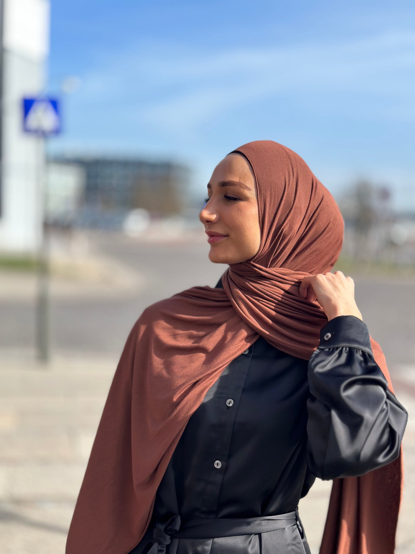 Plain Jersey Hijab - Brown B135
