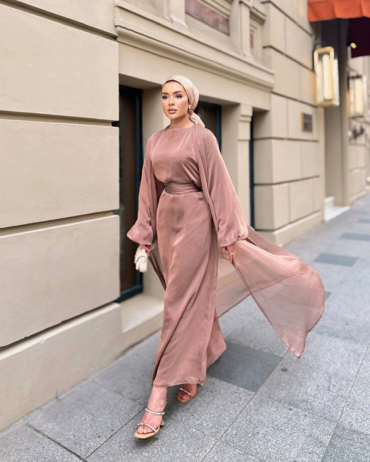 Alia 2-piece chiffon abaya - Bronze