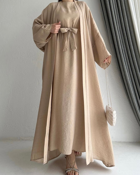 Flowy 2-piece abaya set - Beige