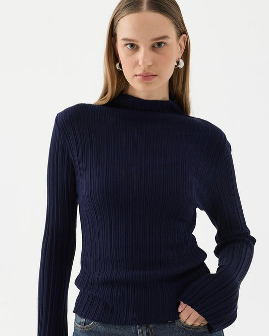 Ribbed flare top - navy