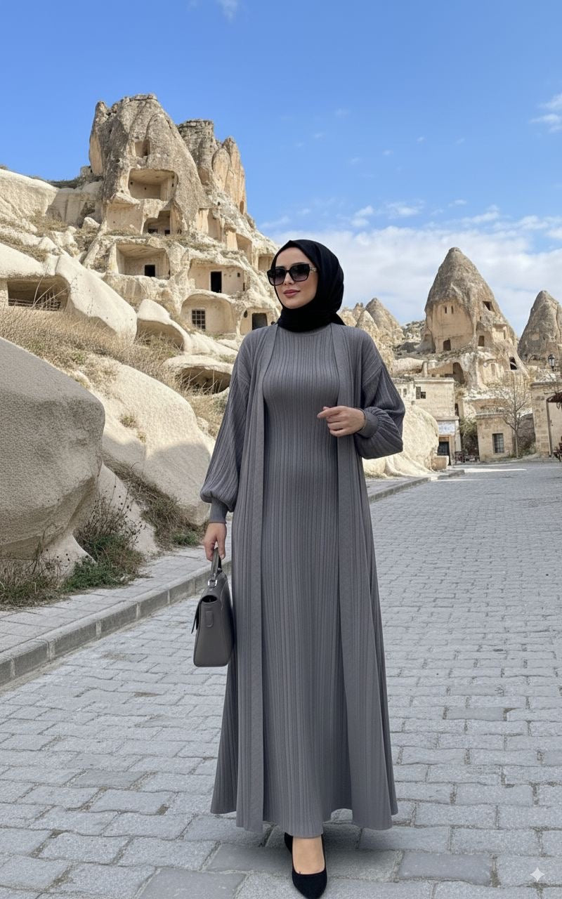 Two piece ribbed set - grey