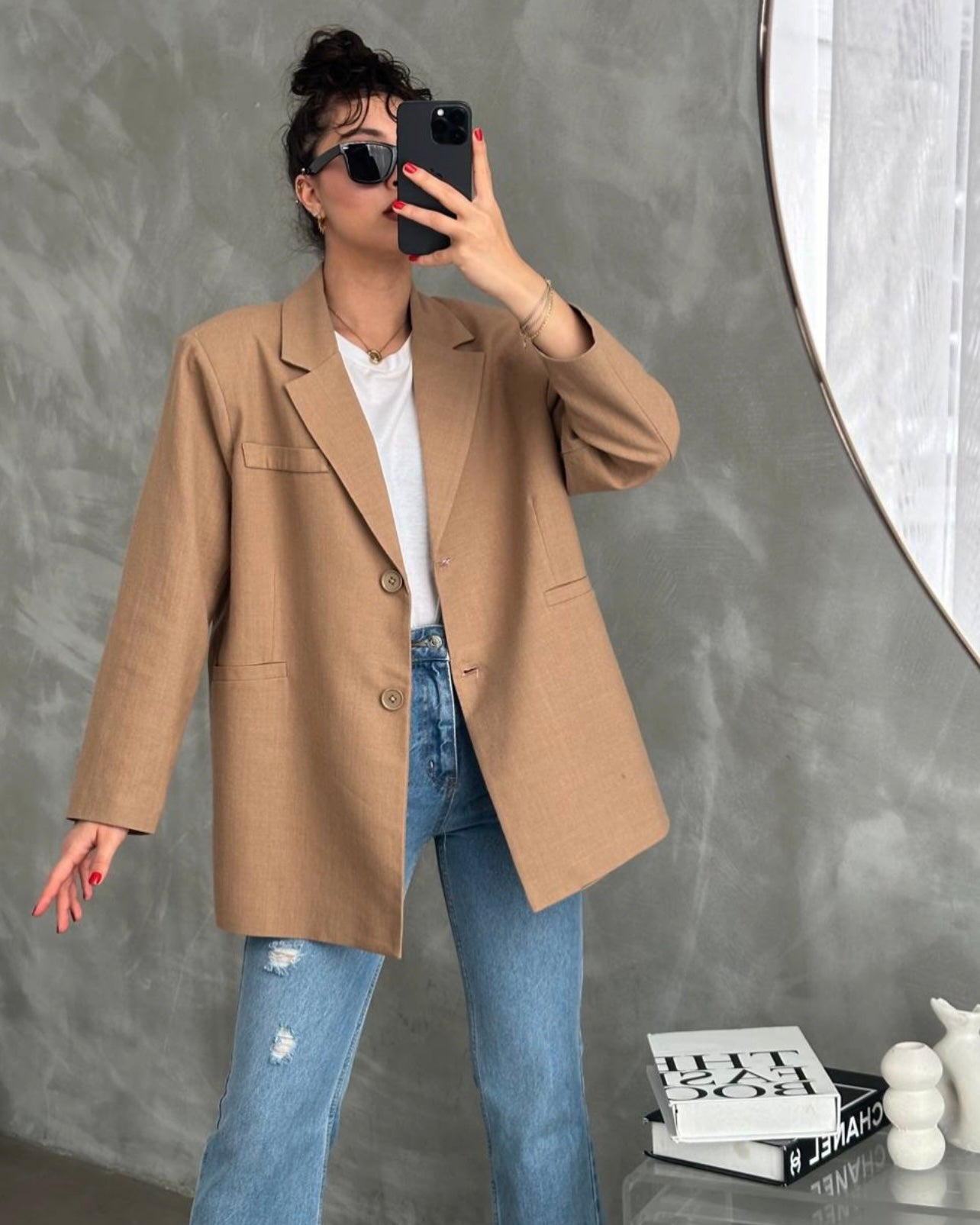 Linen oversize blazer - Brown