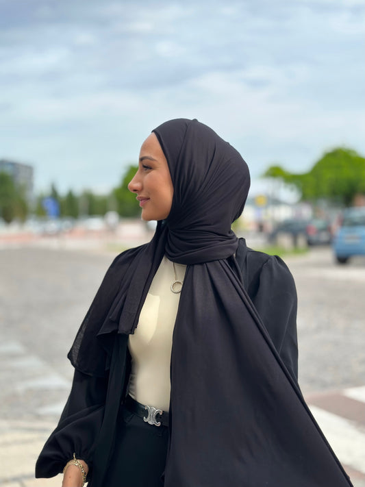 Thin Plain Jersey Hijab - Black Tb01
