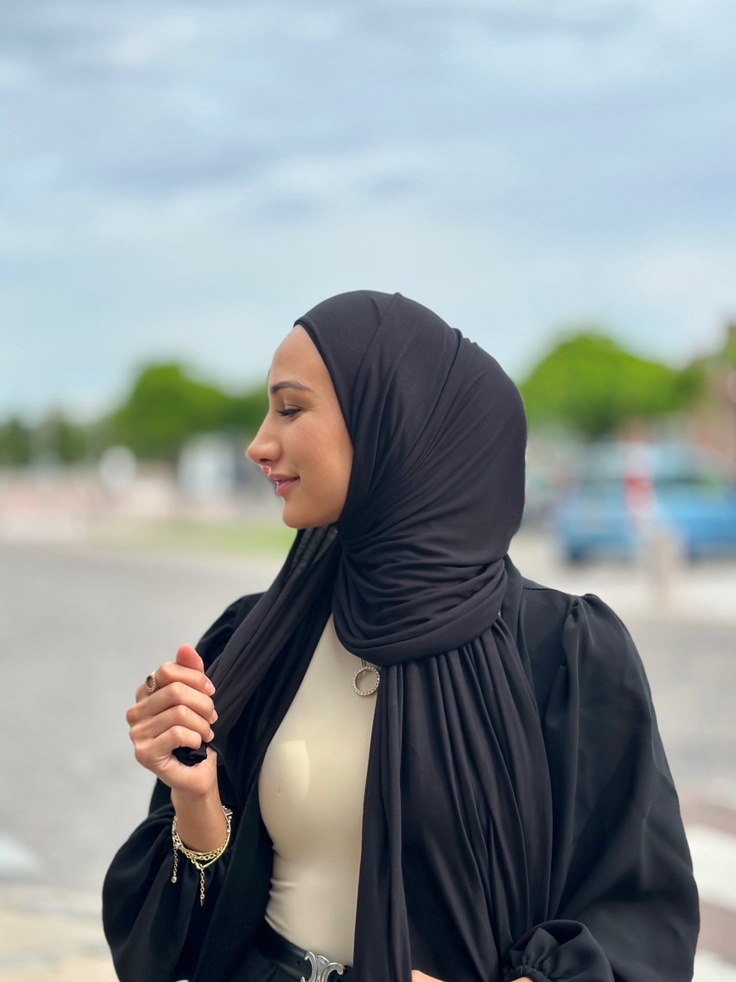 Thin Plain Jersey Hijab - Black Tb01