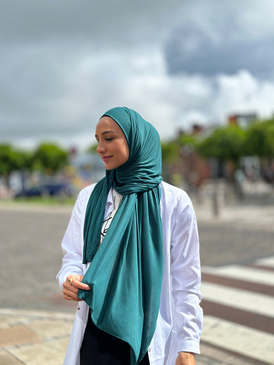 Thin Plain Jersey Hijab - Forest green tb19
