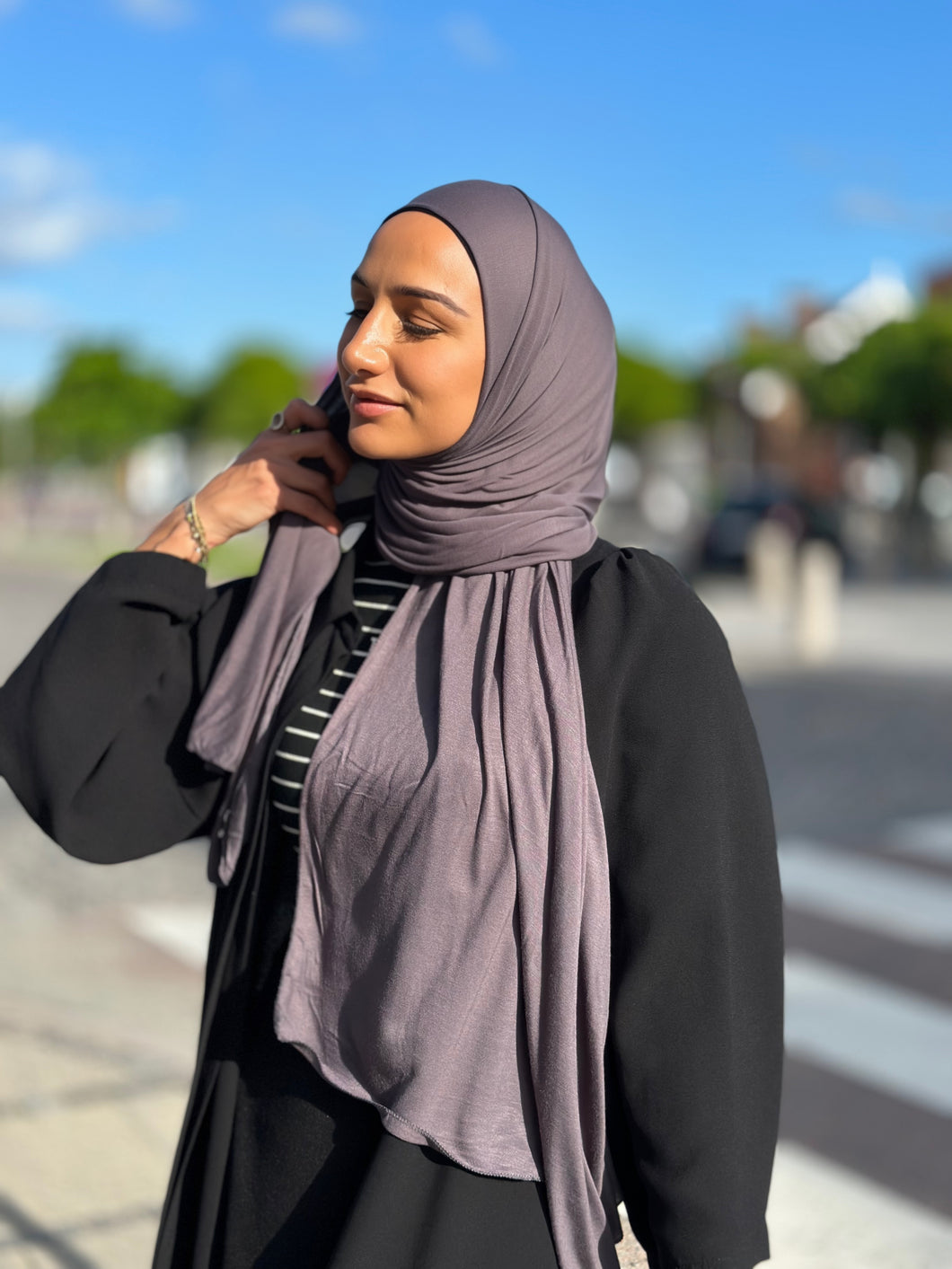 Thin Plain Jersey Hijab - Blue/Grey tb13