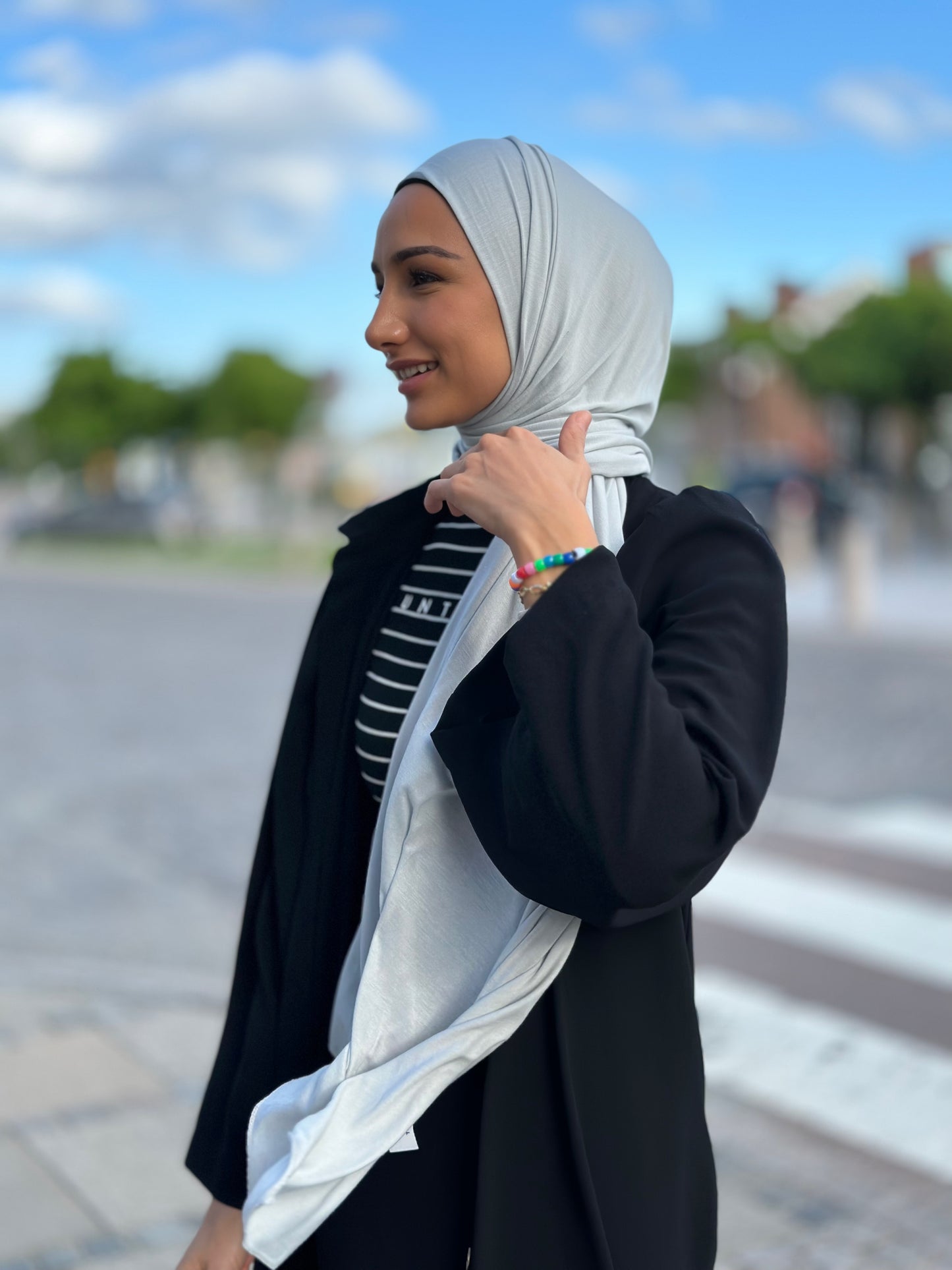 Thin Plain Jersey Hijab - Light Grey tb08