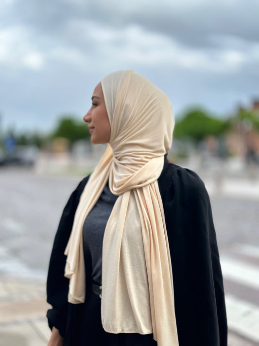 Thin Plain Jersey Hijab - Beige Tb06