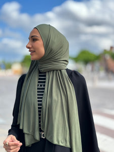 Thin Plain Jersey Hijab - Light Army tb15