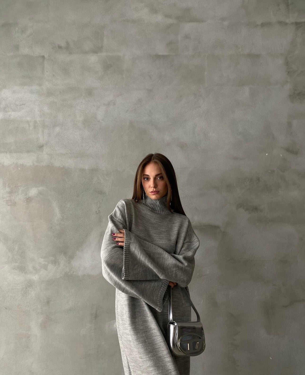 Oversized Long Knit dress - Grey