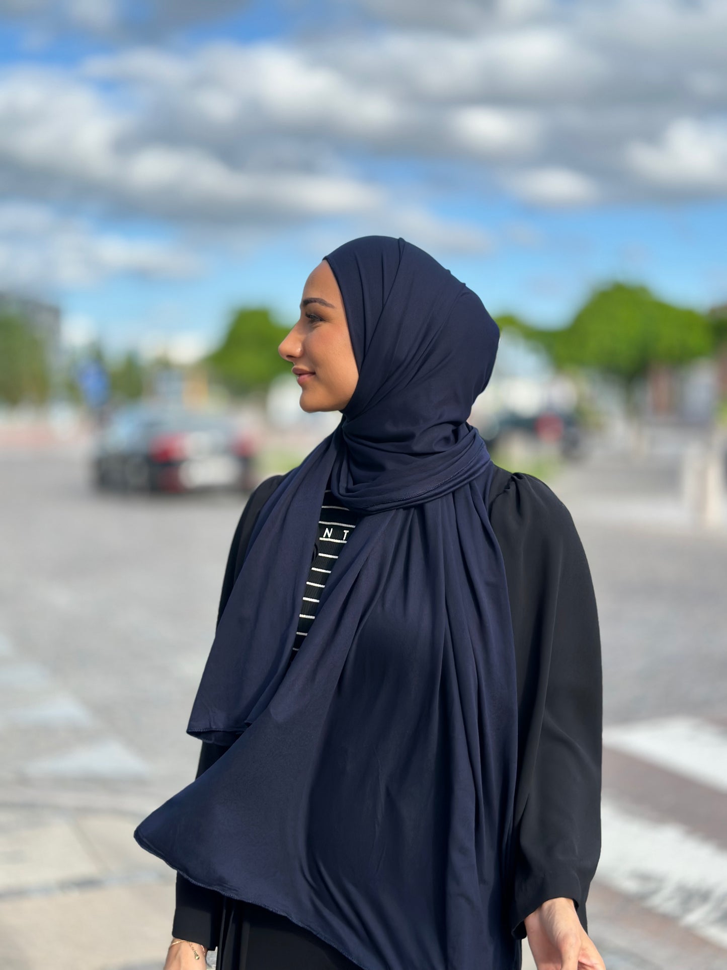 Plain Jersey hijab - Navy b174
