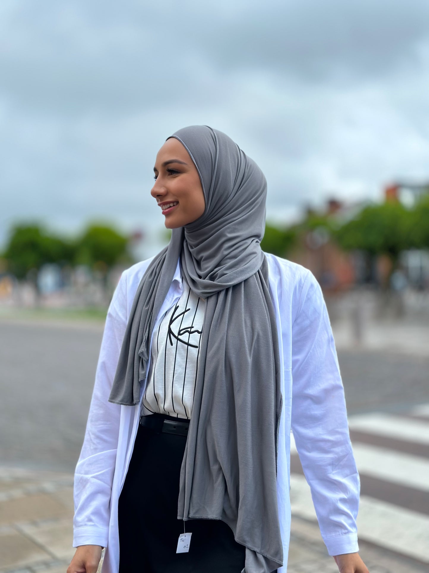 Thin Plain Jersey Hijab - Grey tb02