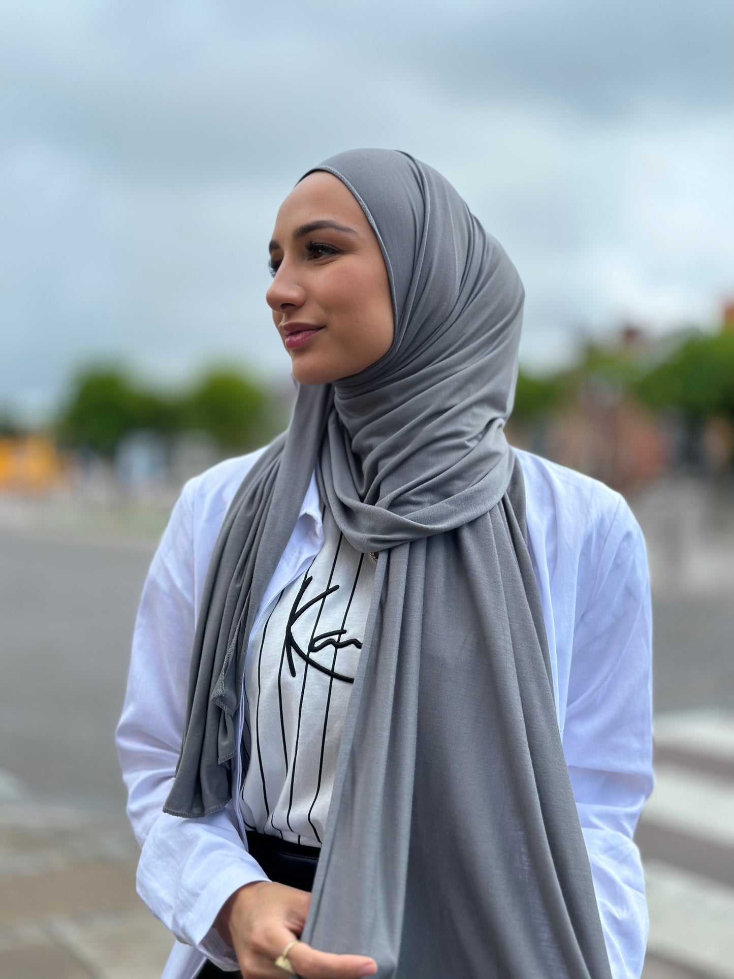 Thin Plain Jersey Hijab - Grey tb02