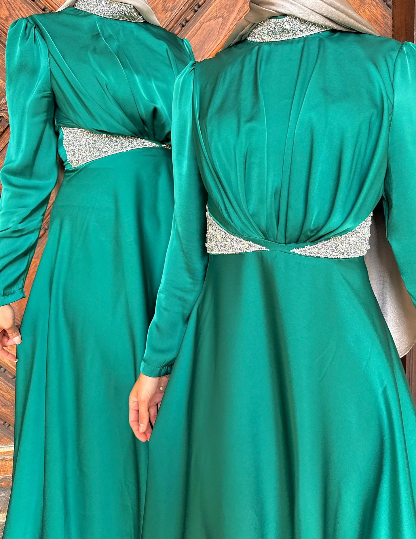 Royal green satin dress